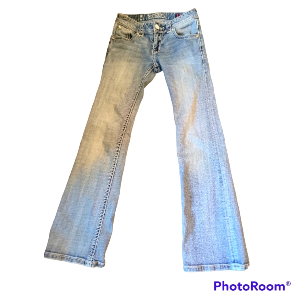 Lightly worn girls rock and roll jeans, please read description.